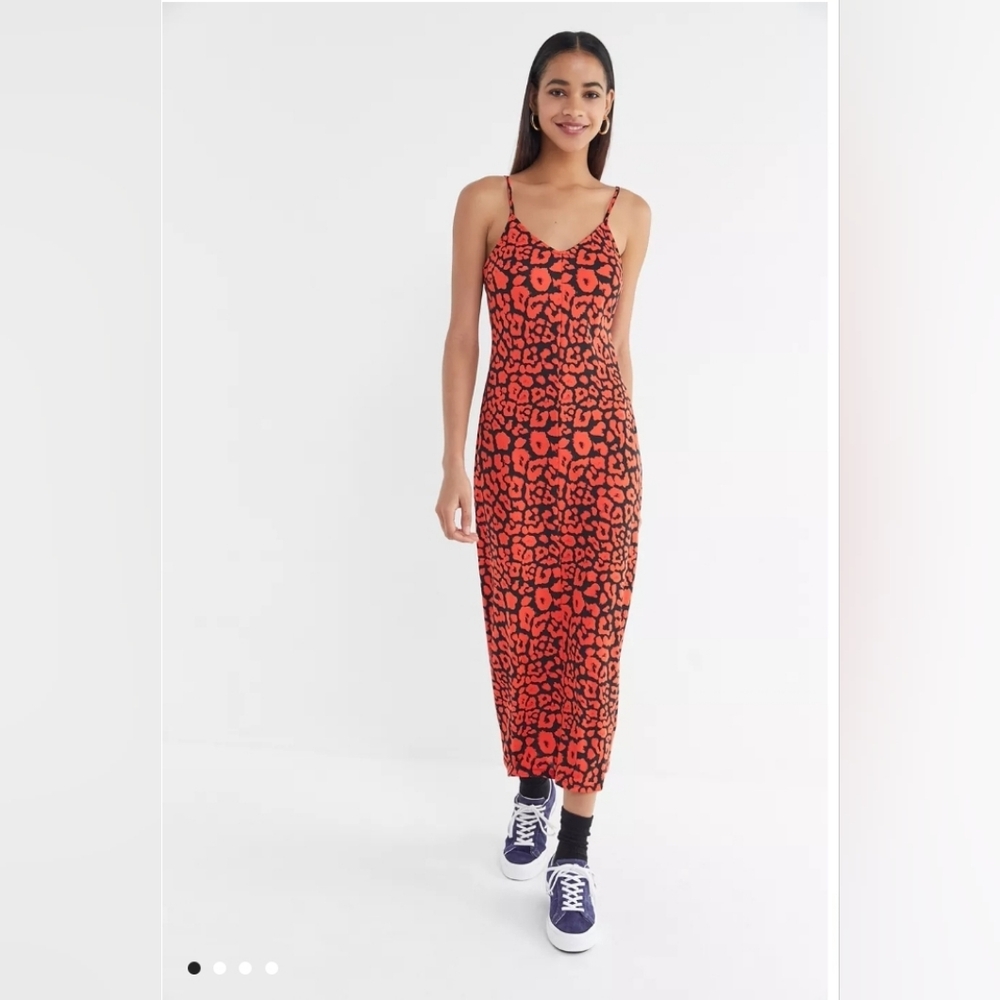 NWT Urban Outfitters Wild Ones Red & Black Animal Print Midi Slip Dress - Large
